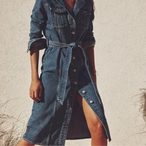 Zara | Dresses | Zara Zw Denim Dress With Pockets Faded Blue